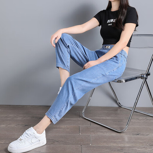 莱塞尔天丝软牛仔八分哈伦裤女休闲百搭低个子显瘦经典夏季薄款 蓝色-八分裤 2XL
