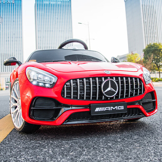 HIMEILI Kinder-Elektroauto, vierrädriges Spielzeugauto, kann auf einem ferngesteuerten Auto für Jungen und Mädchen sitzen, Babyschaukel, Geschenk, roter Allradantrieb + Bluetooth-Fernbedienung + Schaukel + Ledersitz