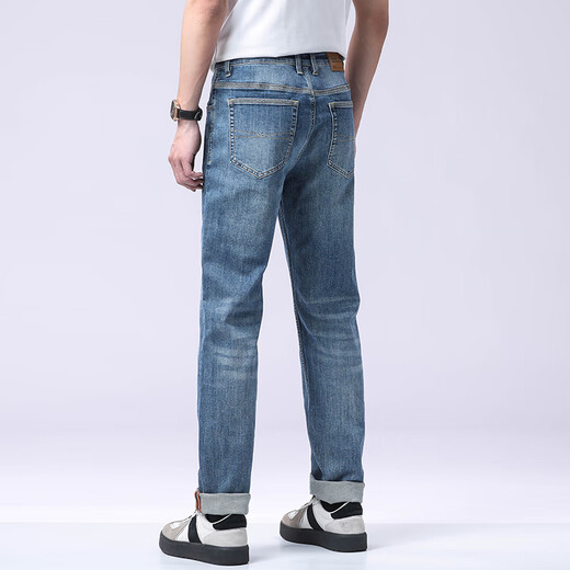 Bosch Fort counter jeans for men's spring and summer loose straight pants versatile extended trousers elastic casual washing trend blue regular 15619 29 (29)