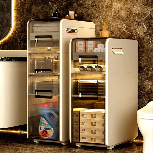 Jiataiwang light luxury bathroom sandwich cabinet storage rack narrow gap storage cabinet installation-free toilet toilet storage cabinet floor-standing installation-free second floor 18 cm wide (pearl white)