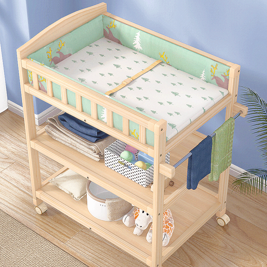 
Jiaojing Nursing Table Washing and Replacement Solid Wood Diaper Table Baby Care Table Newborn Baby Diaper Table Massage and Touching Upgrade) Three-layer Solid Wood Diaper Table + Pink Xiao Whale Cotton Pad
