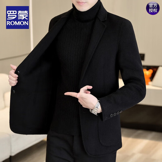 罗蒙（ROMON）羊毛西服男士秋冬休闲双面呢保暖外套男青年时尚西装呢子大衣男装 灰色【羊毛双面呢】 M 适合95-120斤