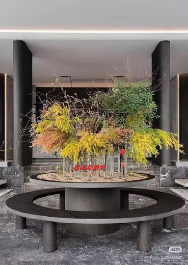 CLCEY酒店大堂圆桌宾馆花瓶桌装饰花艺摆件前台仿真插花商场大型假花台 11150直径