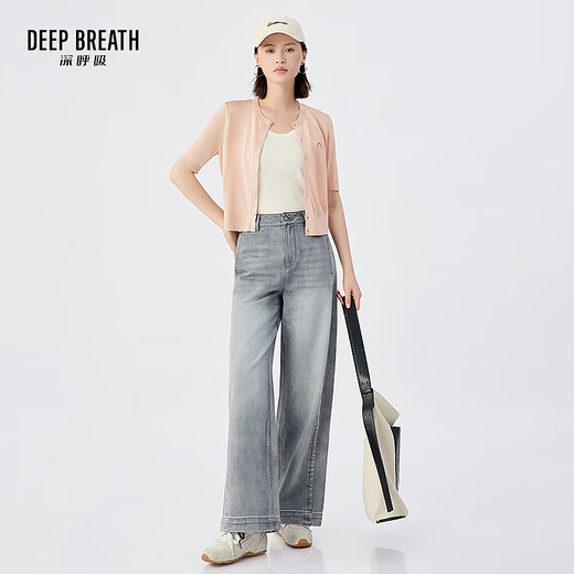 深呼吸DEEP BREATH奈美兔刺绣贴标圆领金银丝短袖针织开衫女A401464 柔雾粉 L (4)