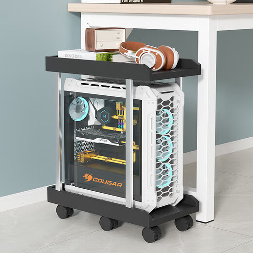 Liantuo computer main chassis bracket brake mobile base double-layer storage universal desktop chassis base bracket printer storage rack