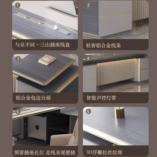 Litang light luxury boss desk desk simple modern leadership office desk president chairman desk and chair combination 2.0m single side cabinet + chair + 2.4m file cabinet