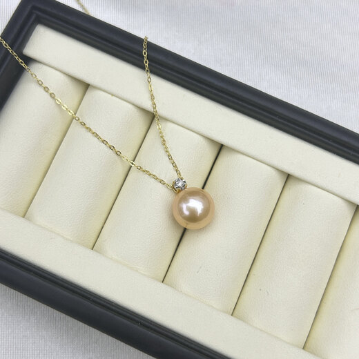 Bai Shengli 18K gold buckle + diamond freshwater pearl Chinese Red Princess pendant comes with silver chain 11-12MM orange 45cm
