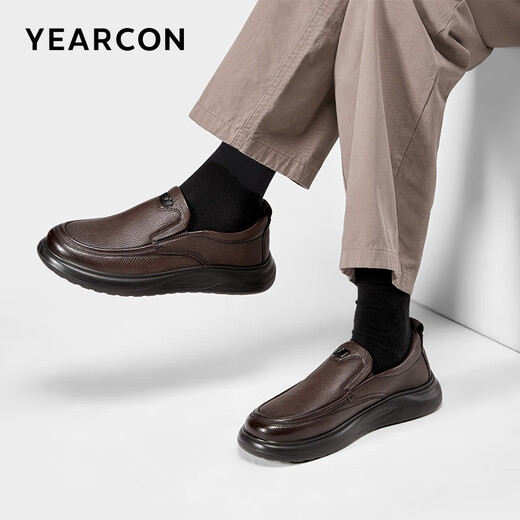 Yierkan men's shoes autumn sheepskin comfortable slip-on leather shoes men's soft-sided slip-on business casual shoes 59171W Brown 40