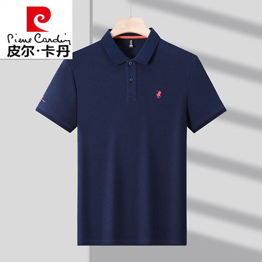 Pierre Cardin Polo Polos de algodón Etiqueta Pony Summer Camiseta de manga corta Camiseta de solapa para hombres Top de punto 6626 Mist que Blue manga larga M 48/