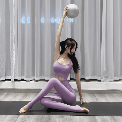 OEING Yoga Wear Set Female Fairy Quality Professional Pilates Beautiful 2025 New Purple Fitness Sports Bra Set Purple Gray Top + Purple Gray Pants L (108-118Jin Jin equals 0.5kg)