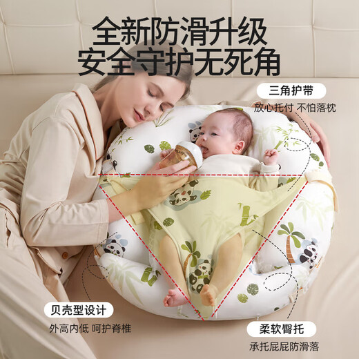 Moir Rabbit Slope Pillow Infant and Toddler Anti-vomiting Slope Pad Nursing Pillow 0-3 Years Old Newborn Baby Lying Down Pillow Breastfeeding Artifact Full Category A丨Panda Cotton Yarn + Mesh + Removable and Washable 7A Antibacterial 100% Healthy Pure Cotton Fabric