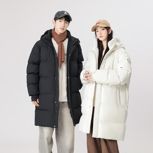 Down jacket for men, medium length, same style for couples and female students, 2025 winter new style, national fashion brand, thickened, youth over the knee, 8804 black M