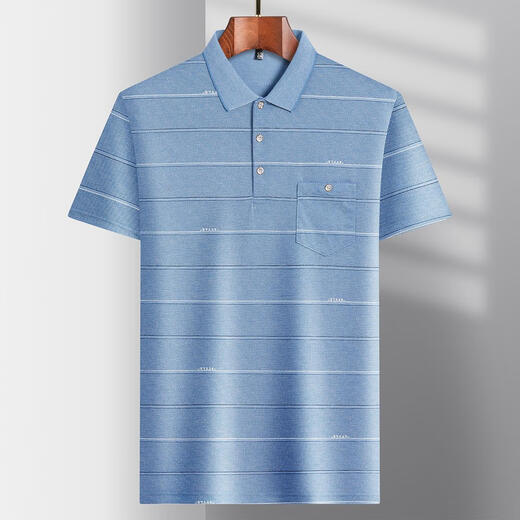 
Vancl Eslite (Recommended by Lei Jun) Daddy's summer short-sleeved T-shirt ice silk middle-aged men's quick-drying pocket middle-aged and elderly loose lapel POLO shirt 9923 Blue M 48/165/