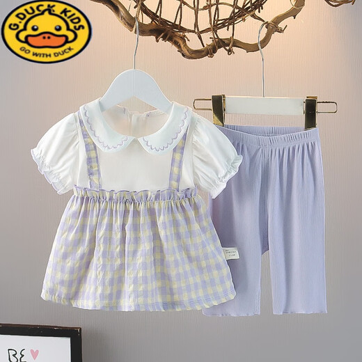 G.DUCKKIDS女童套装宝宝夏季薄款儿童衣服婴幼儿纯棉洋气短袖分体两件小套 夏SAN 687套装粉色 90 cm 建议身高80-90cm