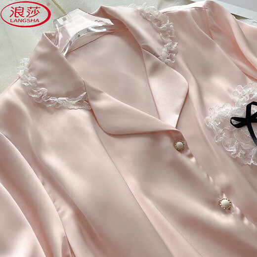 
LangSha (LangSha) ice silk pajamas for women in spring and summer thin cool shorts ins sweet lace lace home clothing set YFY-9904 [high-quality silky fabric] M [recommended 80-100Jin [Jin equals 0.5 kg]]