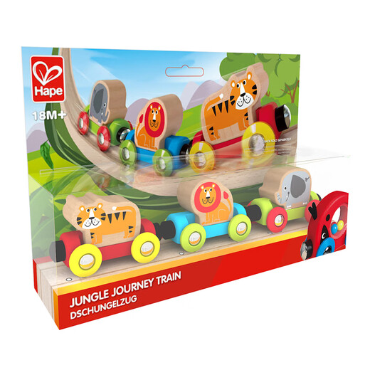HAPE BAIR GLAY JUNGLE TIERUNG 1 JAHRE ALTEN + Kinderspielzeug Baby glatt Holz Geschenk Dschungel Tierzug