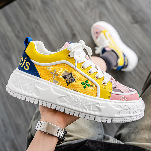 时尚潮流透气帆布板鞋百搭运动休闲潮鞋轻便厚底增高男鞋 粉色 43