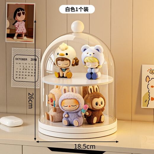 KAMAN blind box storage display stand transparent dust-proof figure ornaments storage box labubu doll acrylic protective cover white double layer/360 rotation 1 piece