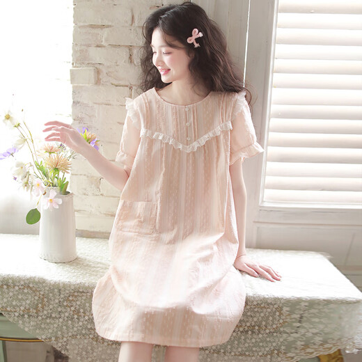 Yalu-Nachthemd für Frauen, Sommer-Prinzessin-Stil kurzärmelig 2025 Sommer neuer Pyjamas reines Baumwoll Gaze Sweet Girl Cotton Home Kleidung 3893 Lila M (Empfohlen 98-110Jin [Jin gleich 0,5 kg]))