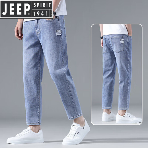 JEEP SPIRIT吉普牛仔裤男2025新款夏季薄款男裤浅蓝色宽松直筒潮流九分9分裤 882浅蓝 30 建议【110-120斤】