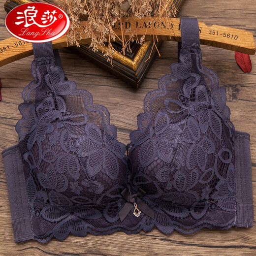 LangSha Light Luxury Push Up Wireless Bra Small Breasts Thickened Bra Sexy Lace Thin Large Size Vest Style Underwear Women's Set Single Piece Gray Blue 70A One Size x
