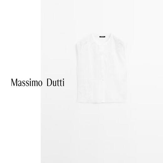 Massimo Dutti discount upgrade 2026 women's commuter versatile style linen blend crocheted short-sleeved shirt 05143743 White S (170/88A) size is too large