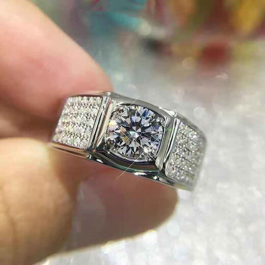 Fat Donglai's same style 1 carat imitation moissanite ring men's domineering moissanite diamond ring Korean version Platinum gold domineering men's moissanite diamond ring