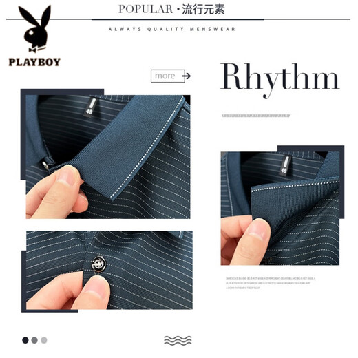 花花公子（PLAYBOY）中老年男士短袖棉t恤打底衫口袋条纹爸爸装高端名牌体POLO衫翻领 9757绿色 M 170/50 建议110-130斤