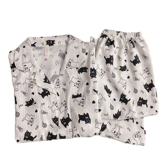 
S.SOFEA cloud cotton cat pajamas women's long-sleeved Japanese cute home clothes set 826# black and white cat 175 L