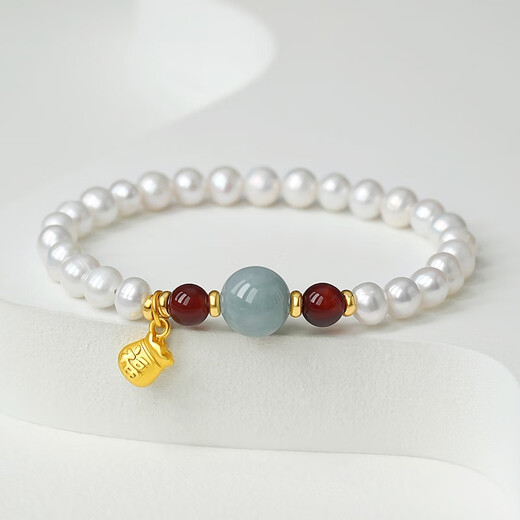 Queen of Pearls Lucky Bag Jade Agate Bracelet 5-6mm Freshwater Pearl Bracelet Fashionable and Simple