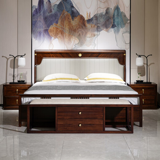 Kui Carpenter Wujin Wood Wood Wood Bed Wood Style Wood Wood Wood Wood Full Wood Solid Bed Soft Bed 1,8 metros Bed de cama Doble Cama Bedro de cama Solid Wood (1585 Edición de noche*2080*1180) Mm construido 1500 mm*Estructura de marco de 2000 mm*Estructura de marco de 2000 mm