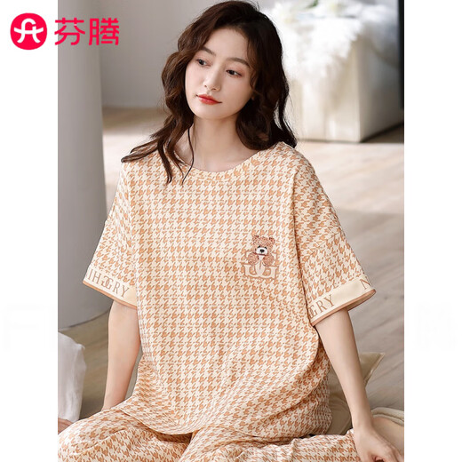 芬腾2025年新款睡衣女款夏季纯棉短袖短裤少女生春夏款女士家居服舒适 LM-7371 M