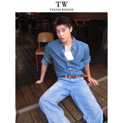 Teenie Weenie小熊男女同款休闲衬衫2025春季新款时尚水洗牛仔衬衣 蓝色 M