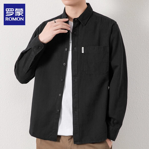 ROMON long-sleeved shirt men's pure cotton no-iron inch shirt 2026 spring and autumn comfortable and trendy casual shirt jacket for men bean green 2XL recommended 141-160Jin Jin equals 0.5 kg