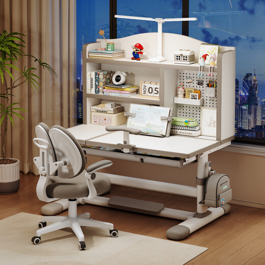 Tabla de estudio infantil de recuerdo alumno para la mesa de escritura para el hogar de los estudiantes de la escuela primaria para la mesa especial de la tarea infantil para la mesa de elevación y la silla creative Home Pro Gray + Sky Curtain Bookshelf + Back Chase Chase Chase