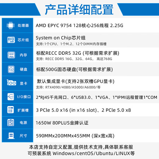 Парк Sai Singu-Way Epyc Xiaolong 9654/97544deepseek развертывание графического рендеринга/моделирования вычислений/вычислений CPU/Финансовых элементов вычислений CFD Server Workstation Host 9754 128 Core 256 потоки 2.25G Содержит 128G Memory Solid Solid.