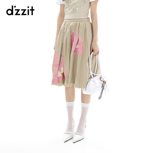 DZZIT地素半身裙2025夏季新款高腰印花卡其色云朵裙子女3J2S4249J 浅卡其色 M
