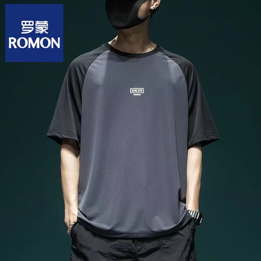 Romon 2025 Ice Silk Mesh Slee Raglan Sleeve à manches courtes Top à manches courtes pour hommes volutiers minces T-shirt de sport à séchage rapide [Dilage rapide de la soie de glace] 844 T-shirt gris clair m [Recommandé 85-100jin [Jin est égal à 0,5 kg]]]