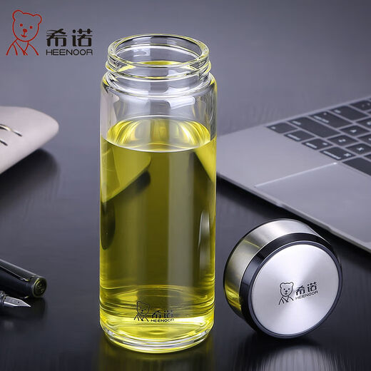 Copa de vidrio espesada de Heenoor en espesas té de té montado en el automóvil de una sola capa de una sola capacidad de agua a gran capacidad 410 ml con filtro-xn6191