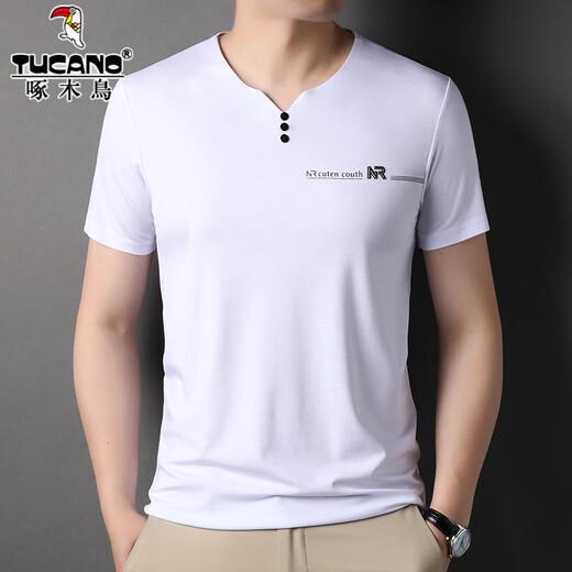 Camiseta de manga corta de seda de mulberry de carpintero de carpintero para hombres en verano con cuello en V traje de papá de mediana edad sudadera con la sudadera de la altura de la manga de los hombres 6998 haqing 2xl 180 sugerencias 155-170Jin [Jin equivale a 0.5 kg]