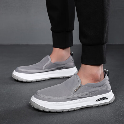 Monide Marke Leinwandschuhe Herren trendy lässige und vielseitige atmungsaktive Stoffschuhe faul ein Fuß-Resistenter Herrenschuhe Schwarz 40