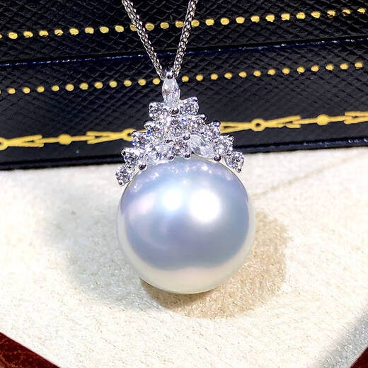 DENIOT Australian South Sea Pearl Pendant Necklace 18 Gold Single Diamond Freshwater White Pearl Necklace Colored Pearl Pendant Free 13-14mm