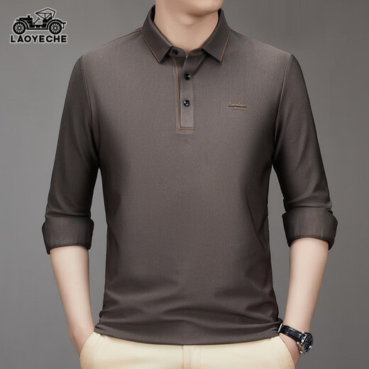 老爷车长袖t恤男士2024秋冬新款中年翻领爸爸装休闲打底Polo衫男 cq3886灰绿 10XL 10590-110斤