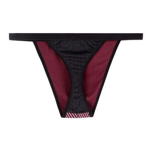 LPCSS Brand Men's Striped Thong Modal Sexy Underwear Fashion Back Piece Ice Silk Mesh Men's T-Pants Black + Burgundy L _100-120Jin Jin equals 0.5kg