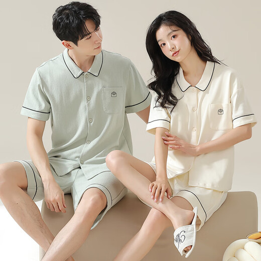 Victoria's Secret Emilysa High-end 100% Pure Cotton Couple Pajamas Spring and Summer Short Sleeve Cardigan Sweet Home Clothing Casual Men's Cotton Set N12705 Female N12805 Male XL Female 2