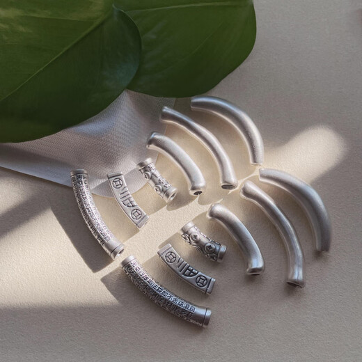HUA QIANMO 999 FOTS Silver Heavenly Blessing Heart Sutra Poissons Blessing Gloss Bent Pipe DIY Cultural et Play Crystal Bracelet Silver Accessoires A5009 MODÈLE ONE
