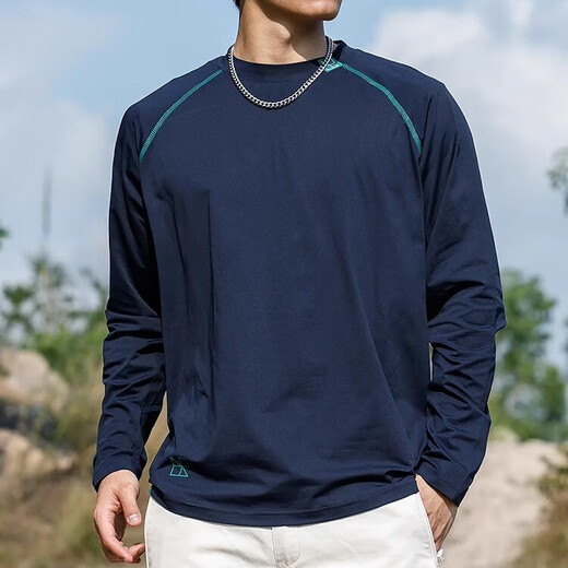 Haixing outdoor military green men's ice silk cool Solona long-sleeved T-shirt summer quick-drying sun protection sports cycling jersey cobalt blue Tibetan (upf50+cooling sun protection) S
