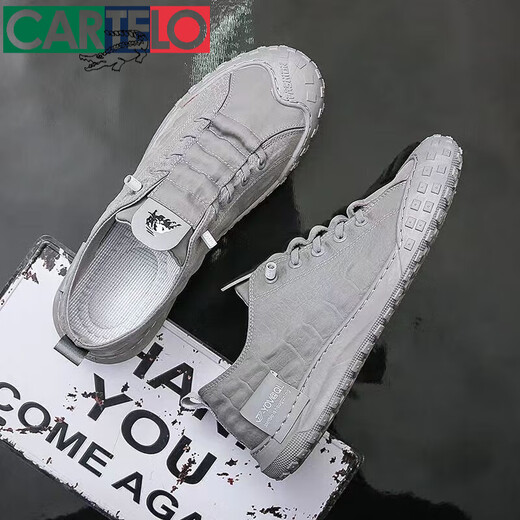 卡帝乐鳄鱼（CARTELO）春季男鞋防滑耐脏马丁劳保工作鞋一脚蹬低帮工装休闲鞋百搭帆布鞋 6636黑白色便宜好耐穿 39 品牌断码特价
