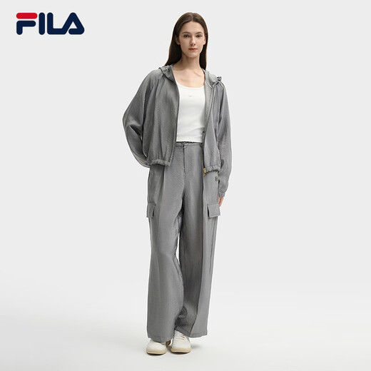 FILA 斐乐官方女士梭织外套2025夏新款时尚休闲简约宽松连帽上衣 星际灰-DY L 170/88A/L
