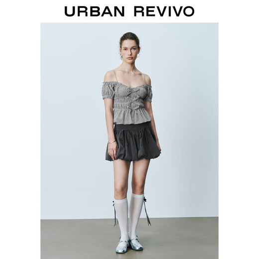 UR2025 new autumn women's ballet style spliced lace ultra short skirt UYU550071 dark gray (short and lined) M